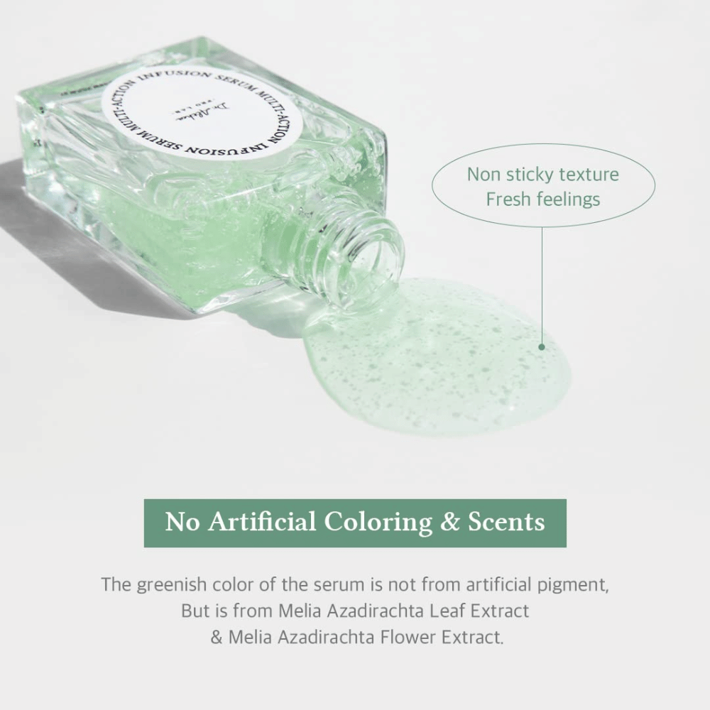 Dr. Althea Multi Action Infusion Serum com textura leve e fresca sem sensação pegajosa, enriquecido com ingredientes naturais e livre de fragrâncias.