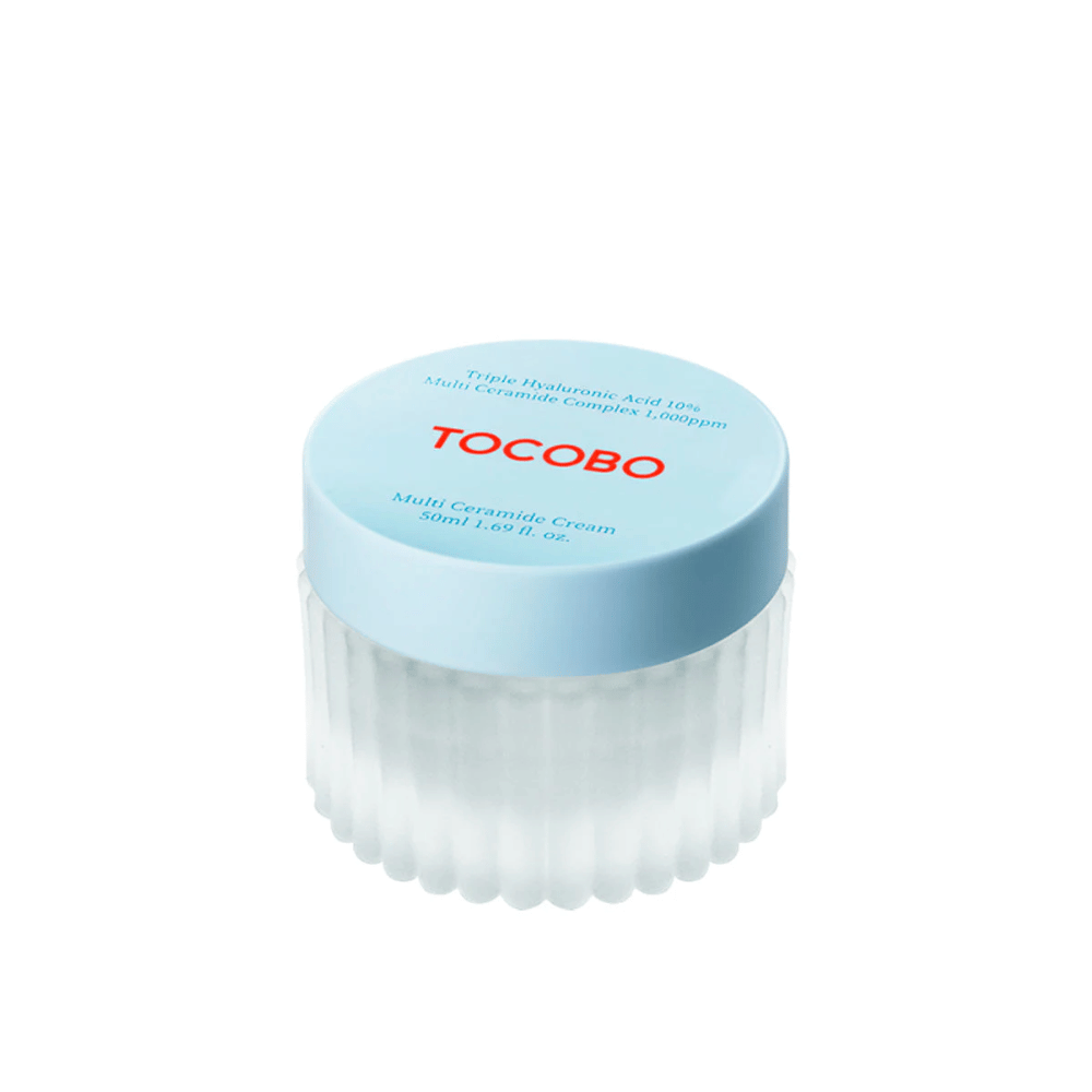 A imagem mostra TOCOBO Multi Ceramide Cream, um creme para a pele projetado para nutrir e hidratar a pele.