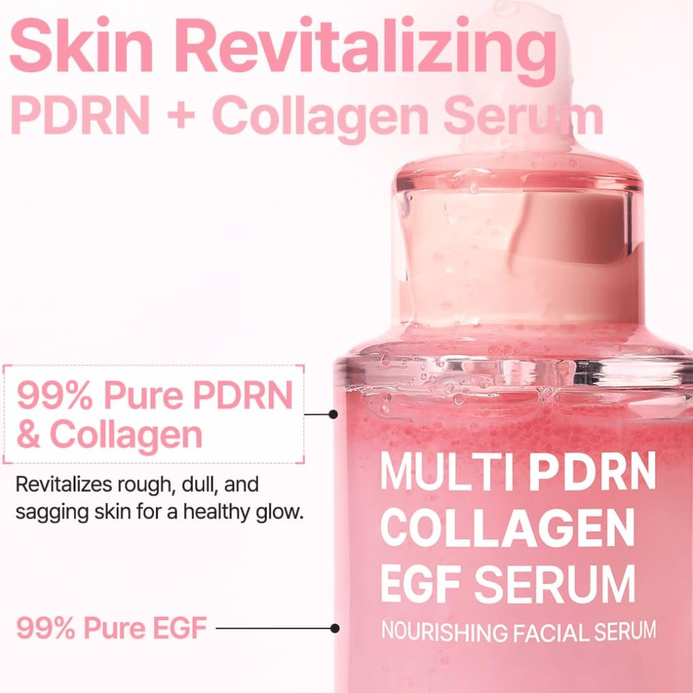 Purito Multi PDRN Collagen EGF Serum com PDRN, colagénio e EGF para luminosidade, elasticidade e cuidados de pele revitalizantes.