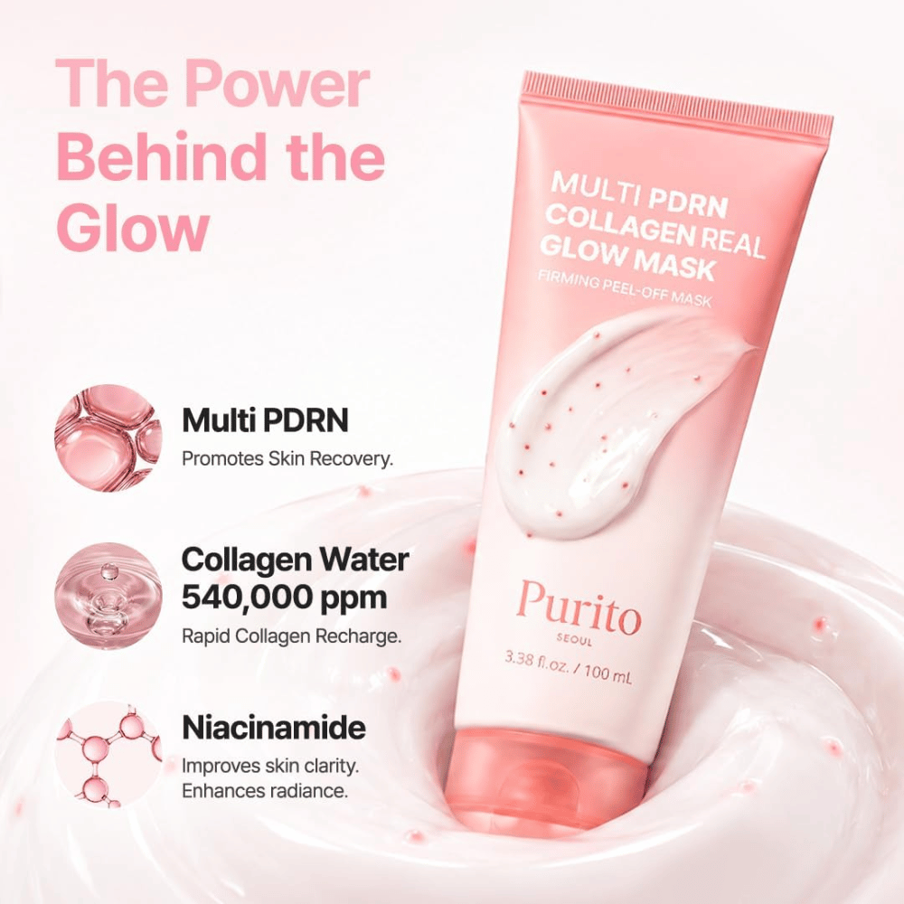 Purito SEOUL Multi PDRN Collagen Real Glow Mask – máscara peel-off com PDRN, água de colagénio e niacinamida para luminosidade