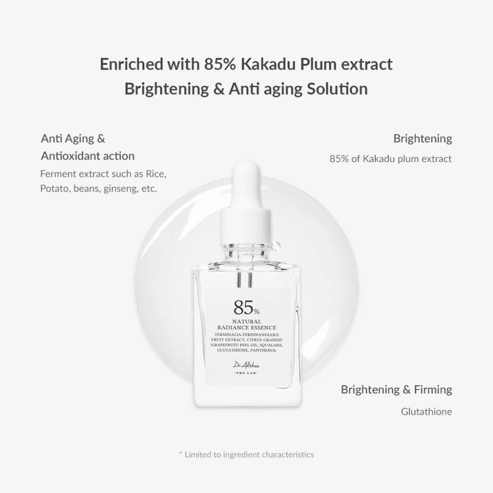 Dr. Althea Natural Radiance Essence com Ameixa Kakadu e antioxidantes que melhoram a elasticidade da pele, reduzem a pigmentação e proporcionam uma pele mais firme.