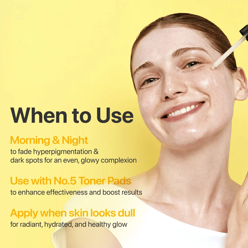 numbuzin No.5+ Glutathione Vitamin Concentrated Serum – sérum para manhã e noite que ajuda contra a hiperpigmentação, manchas escuras e pele baça.