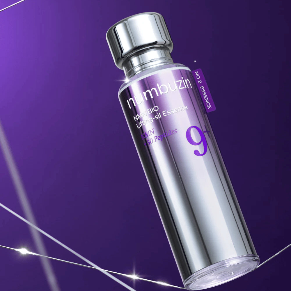 Numbuzin No.9 NAD+ Bio Lifting-sil Essence – essência anti-envelhecimento luxuosa com 50 peptídeos e NAD+ para uma pele mais firme e jovem.