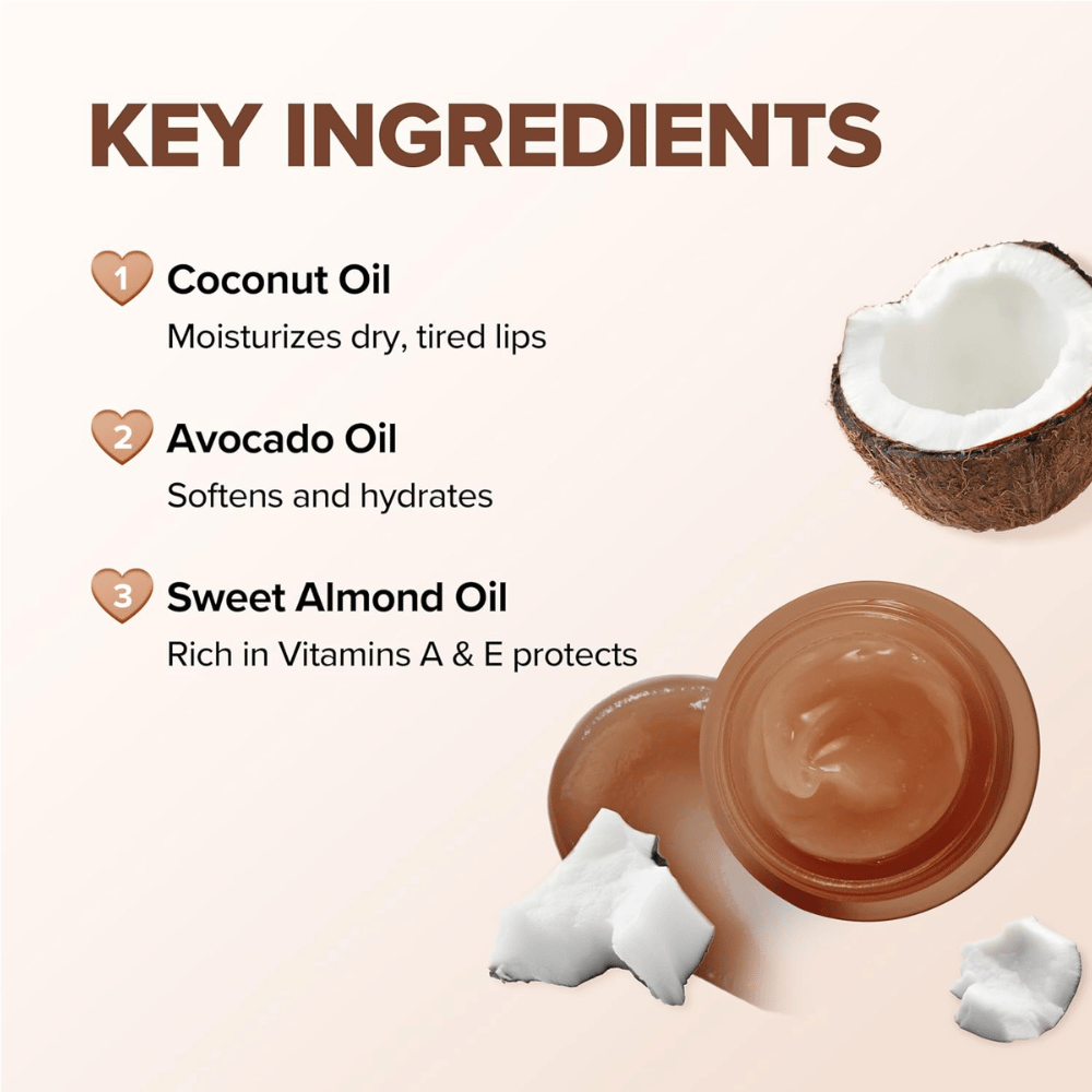 KLAVUU Nourishing Care Lip Sleeping Pack Coconut com óleo de coco, óleo de abacate e óleo de amêndoas que hidratam, cuidam e protegem os lábios secos.