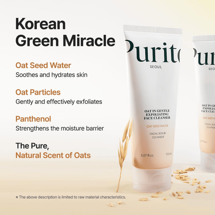 Purito SEOUL esfoliante de limpeza com água de semente de aveia e pantenol – fortalece a barreira da pele e remove suavemente as células mortas da pele