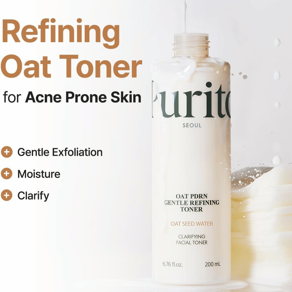 Purito Oat PDRN Gentle Refining Toner 200 ml – toner esfoliante suave que hidrata, clareia e equilibra a pele propensa a acne