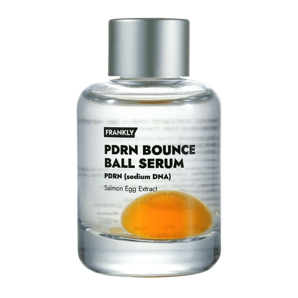 FRANKLY PDRN Bounce Ball Serum – sérum facial coreano com PDRN e extrato de ovos de salmão que fortalece a barreira da pele e proporciona elasticidade.