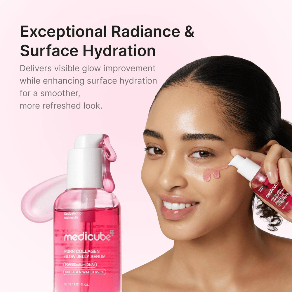 Medicube PDRN Collagen Glow Jelly Serum que proporciona hidratação intensa e brilho natural à pele