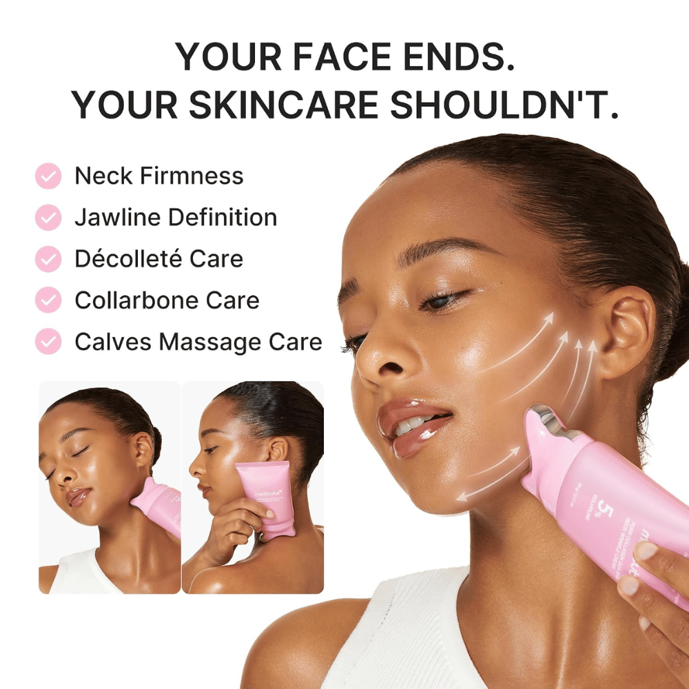 3. Medicube PDRN Collagen Gua Sha Neck Wrinkle Cream – massagem reafirmante para o pescoço e linha do maxilar