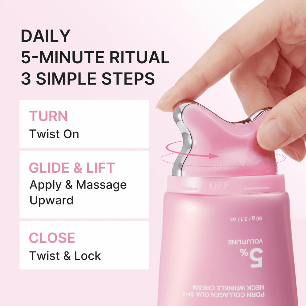 1. Medicube PDRN Collagen Gua Sha Neck Wrinkle Cream – aplicação e massagem em três passos simples