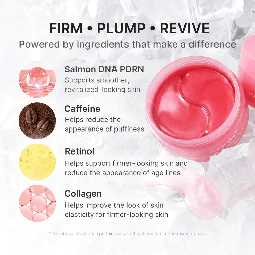 3. Medicube PDRN Pink Caffeine Collagen Eye Patch – com PDRN, cafeína, retinol e colagénio para uma pele mais firme e menos inchaço