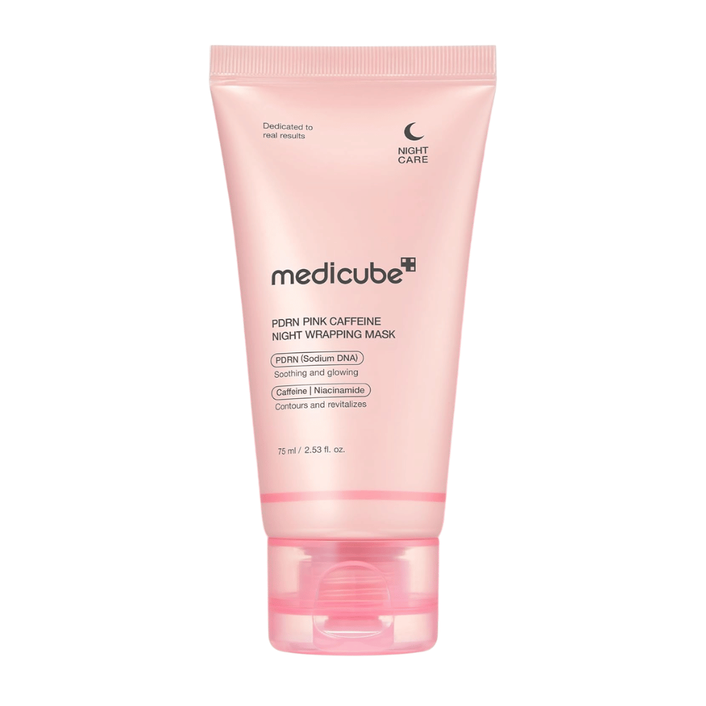 Medicube PDRN Pink Caffeine Night Wrapping Mask 75 ml – máscara de noite coreana com PDRN, cafeína e niacinamida para luminosidade e hidratação.