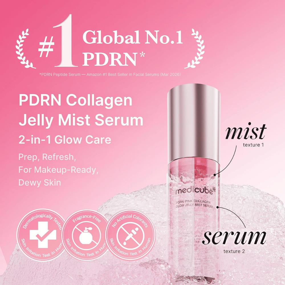 5. Medicube PDRN Pink Collagen Glow Jelly Mist Serum 60 ml – bruma facial e sérum dois em um para pele hidratada e luminosa