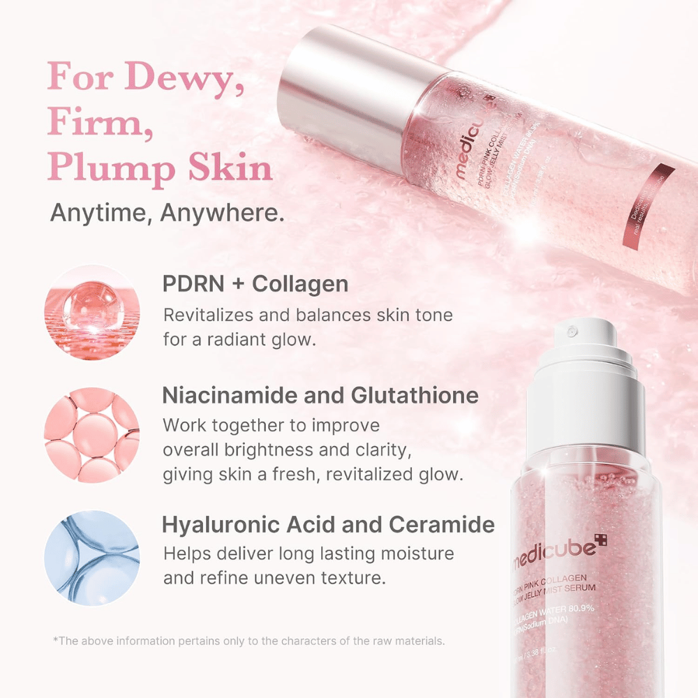 4. Medicube PDRN Pink Collagen Glow Jelly Mist Serum – bruma hidratante com PDRN, colagénio, niacinamida e ácido hialurónico