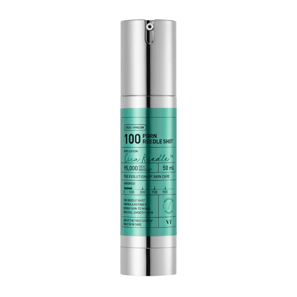 VT Cosmetics PDRN Reedle Shot 100 frasco com design minimalista e fórmula ativa para melhorar a textura, luminosidade e elasticidade da pele