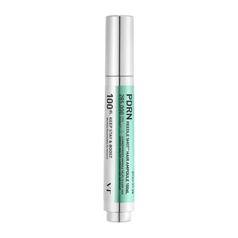 PDRN Reedle Shot Hair Ampoule 100dL em formato de caneta sobre fundo branco, um sérum concentrado para couro cabeludo que fortalece o couro cabeludo e apoia um cabelo mais saudável.