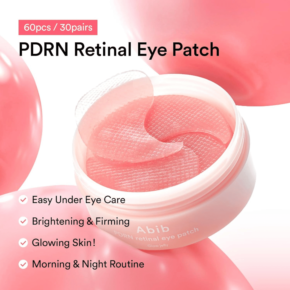 Abib PDRN Retinal Eye Patch Glow Jelly 60 patches para hidratação, firmeza e brilho – perfeito para a rotina da manhã e da noite.