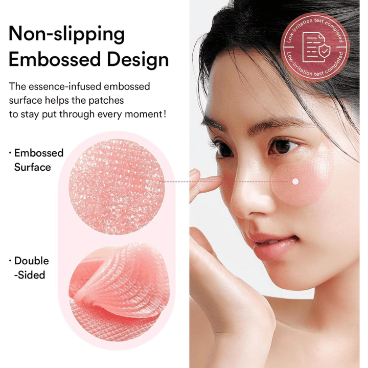 Abib PDRN Retinal Eye Patch Glow Jelly com superfície em relevo que se mantém no lugar e proporciona cuidado intensivo sob os olhos contra olheiras e linhas finas.