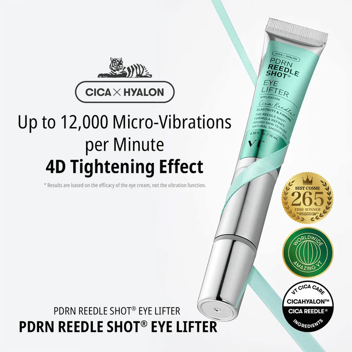Creme de olhos da VT Cosmetics com PDRN e micro-vibração que reduz as rídulas, hidrata em profundidade e proporciona uma pele mais firme na zona do contorno dos olhos
