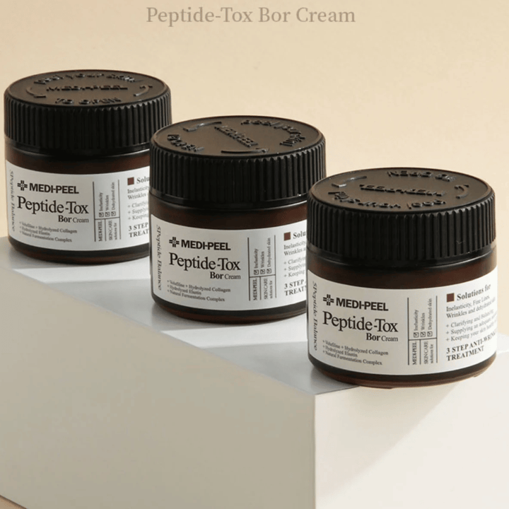 MEDI-PEEL Peptide-Tox Bor Cream em grupo – creme facial anti-idade com complexo de peptídeos e colágeno que fortalece a barreira da pele e proporciona uma pele mais firme e elástica.