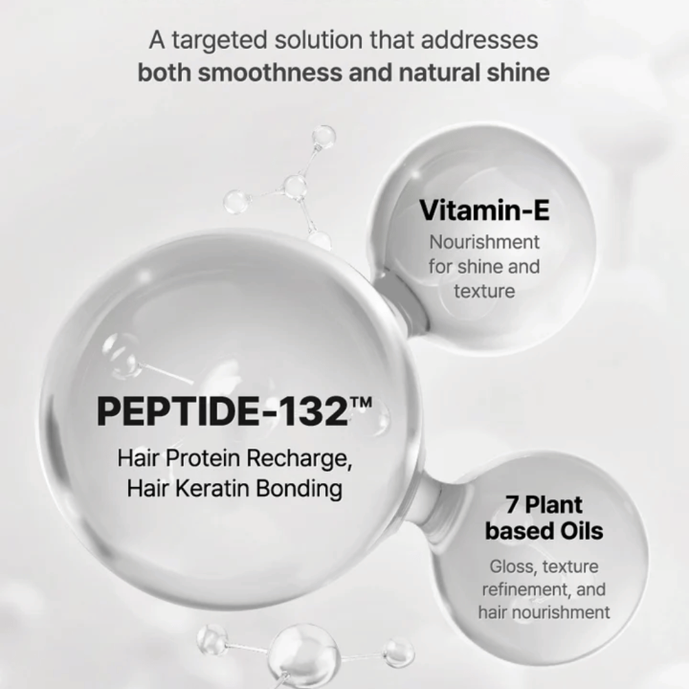 Ingredientes chave no COSRX Peptide 132 Serum – peptídeos, vitamina E e 7 óleos à base de plantas que fortalecem e cuidam do cabelo.
