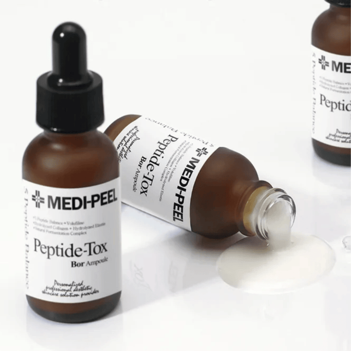 MEDI-PEEL Peptide-Tox Bor Ampoule com textura de sérum visível – sérum anti-idade com complexo de peptídeos que aumenta a elasticidade, pele volumosa e textura da pele mais uniforme.