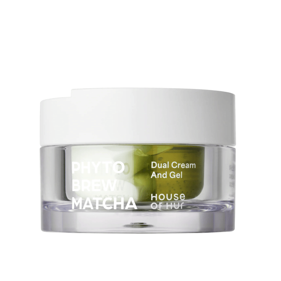 House of Hur Phyto Brew Matcha Dual Cream And Gel creme de rosto com fórmula dupla que hidrata a pele e oferece tanto um gel leve como um creme rico num só produto