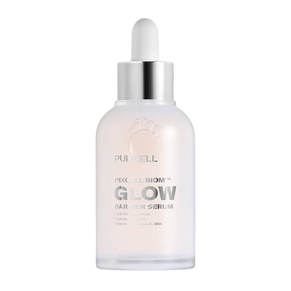 Imagem do produto de PURCELL Pixcell Biom Glow Barrier Serum em frasco de vidro fosco com conta-gotas – fortalece a barreira da pele e dá um brilho natural.