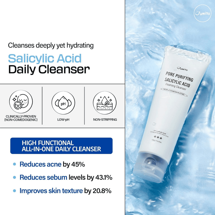 Jumiso Salicylic Acid Foaming Cleanser 0,5% – limpeza profunda coreana limpeza facial que reduz a acne, regula o sebo e melhora a textura da pele