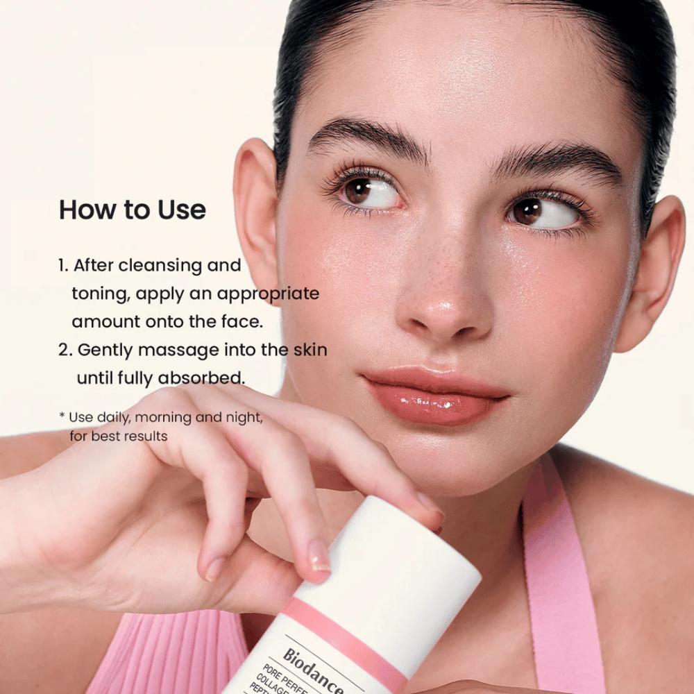 Biodance Pore Perfecting Collagen Peptide Cream aplicação após limpeza – creme facial hidratante e reafirmante com peptídeos e colágeno