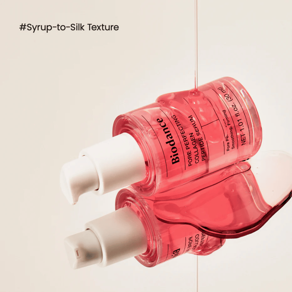 Biodance Pore Perfecting Collagen Peptide Serum com textura sedosa – sérum hidratante e reafirmante.