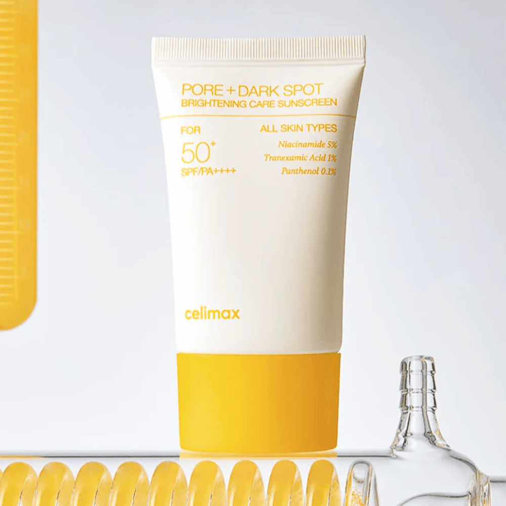 Celimax Pore+Dark Spot Brightening Care Sunscreen SPF50+ PA++++ 50 ml – proteção solar para todos os tipos de pele que reduz manchas escuras e uniformiza o tom da pele