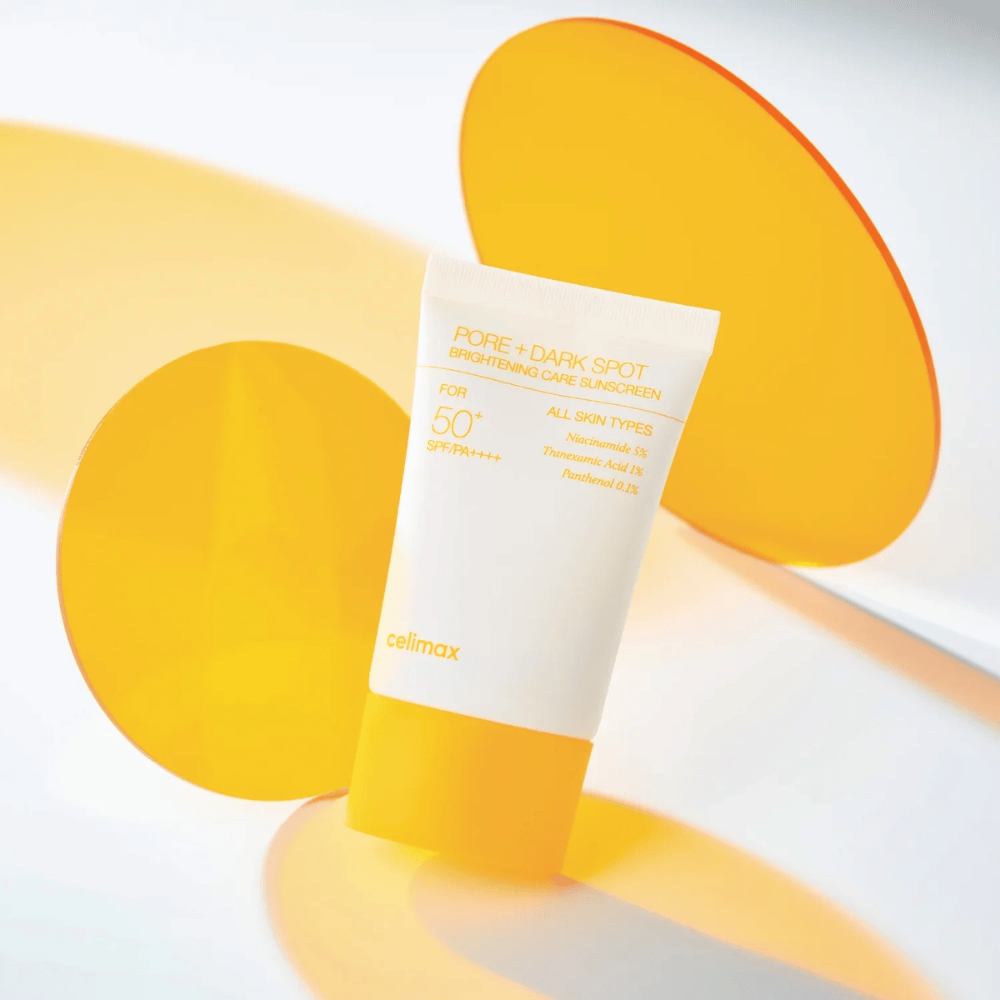 Celimax Pore+Dark Spot Brightening Care Sunscreen SPF50+ PA++++ com niacinamida 5% e ácido tranexâmico 1% – creme solar coreano iluminador contra manchas de pigmentação e poros dilatados