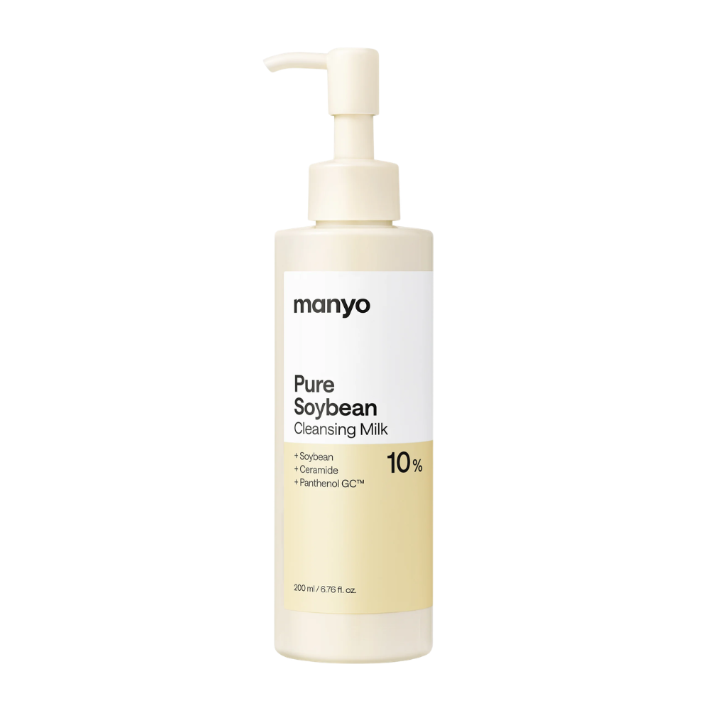 3. Ma:nyo Pure Soybean Cleansing Milk 200 ml – leite de limpeza com soja, ceramidas e pantenol em frasco branco com doseador