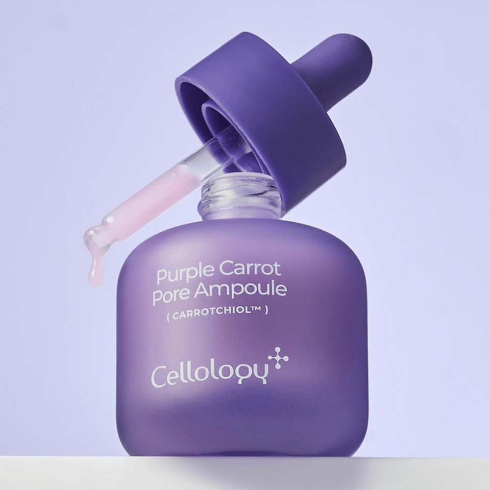 Cellology Purple Carrot Pore Ampoule com conta-gotas que mostra a consistência suave e cremosa da ampola.
