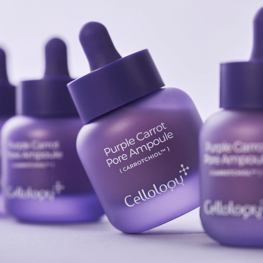 Cellology Purple Carrot Pore Ampoule – ampola de cuidados de pele coreana com Carrotchiol para poros e textura de pele irregular.