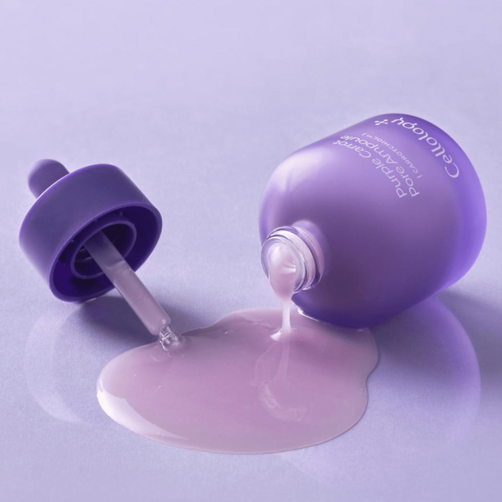 Cellology Purple Carrot Pore Ampoule com conta-gotas e textura cremosa de sérum para o cuidado dos poros visíveis.