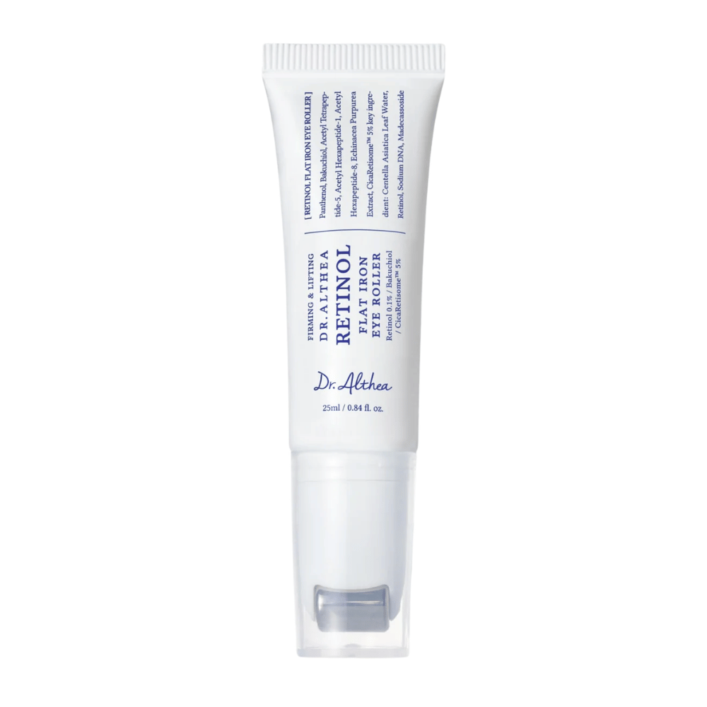 Dr. Althea Retinol Flat Iron Eye Roller – Soro para os olhos com retinol e aplicador roller que reduz rugas, olheiras e pele cansada.