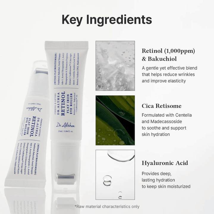 Dr. Althea Retinol Flat Iron Eye Roller com retinol, bakuchiol, cica e ácido hialurônico que hidrata, acalma e reduz rugas.