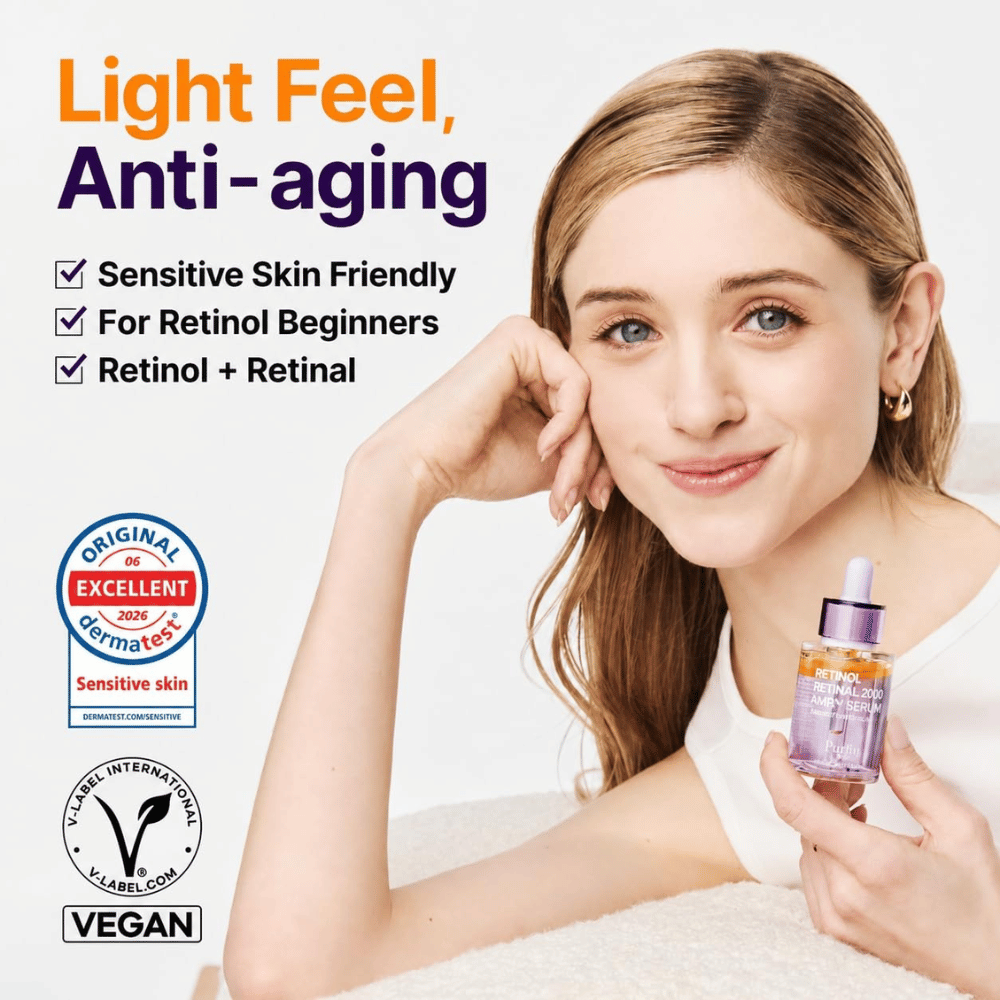PURITO SEOUL Retinol Retinal 2000 NAD+ Serum – sérum retinoide vegano para anti-envelhecimento, pele sensível e iniciantes no retinol.