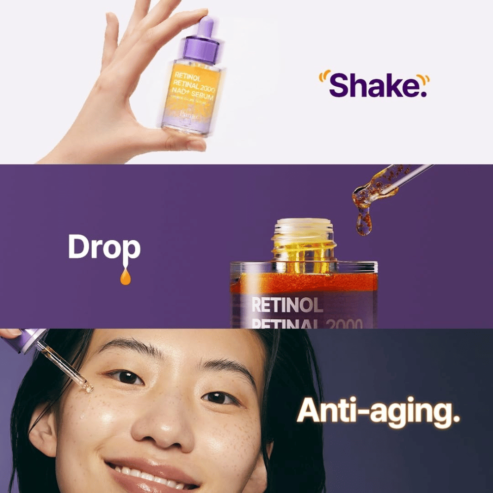 PURITO SEOUL Retinol Retinal 2000 NAD+ Serum – sérum anti-envelhecimento com retinol e retinal que é aplicado com pipeta para uma pele mais firme e uniforme.