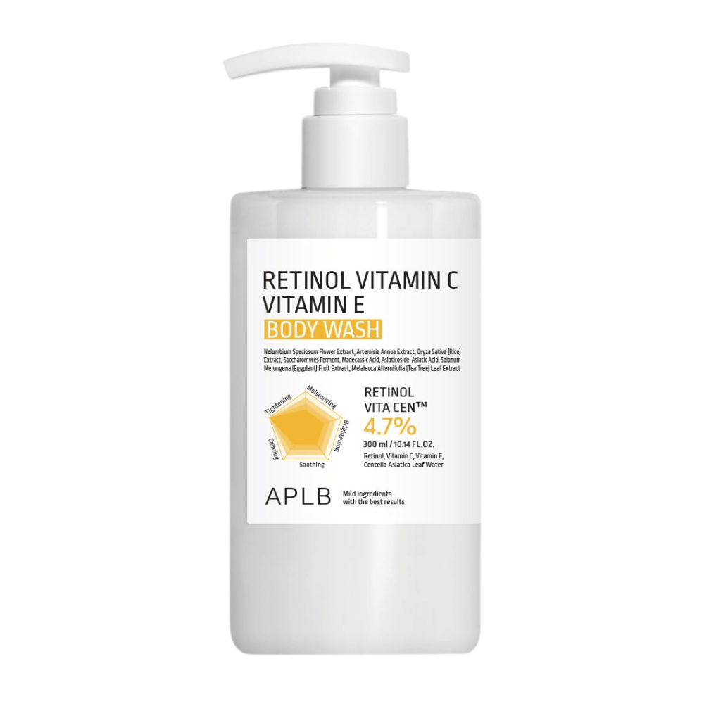 6. APLB Retinol Vitamin C Vitamin E Body Wash 300 ml – gel de duche suave e hidratante com vitaminas e retinol