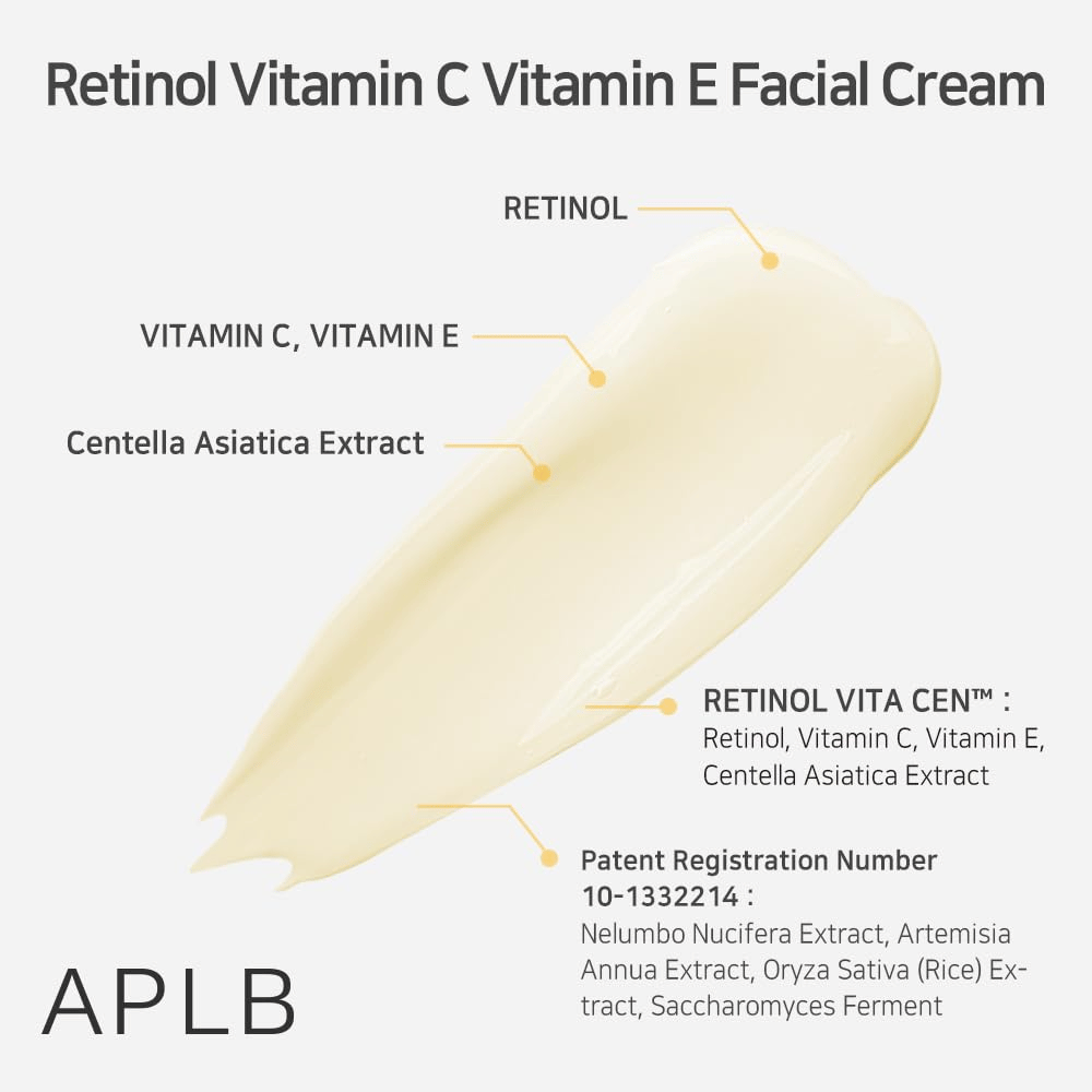 APLB Retinol Vitamin C Vitamin E Facial Cream com retinol, vitamina C, vitamina E e centella
