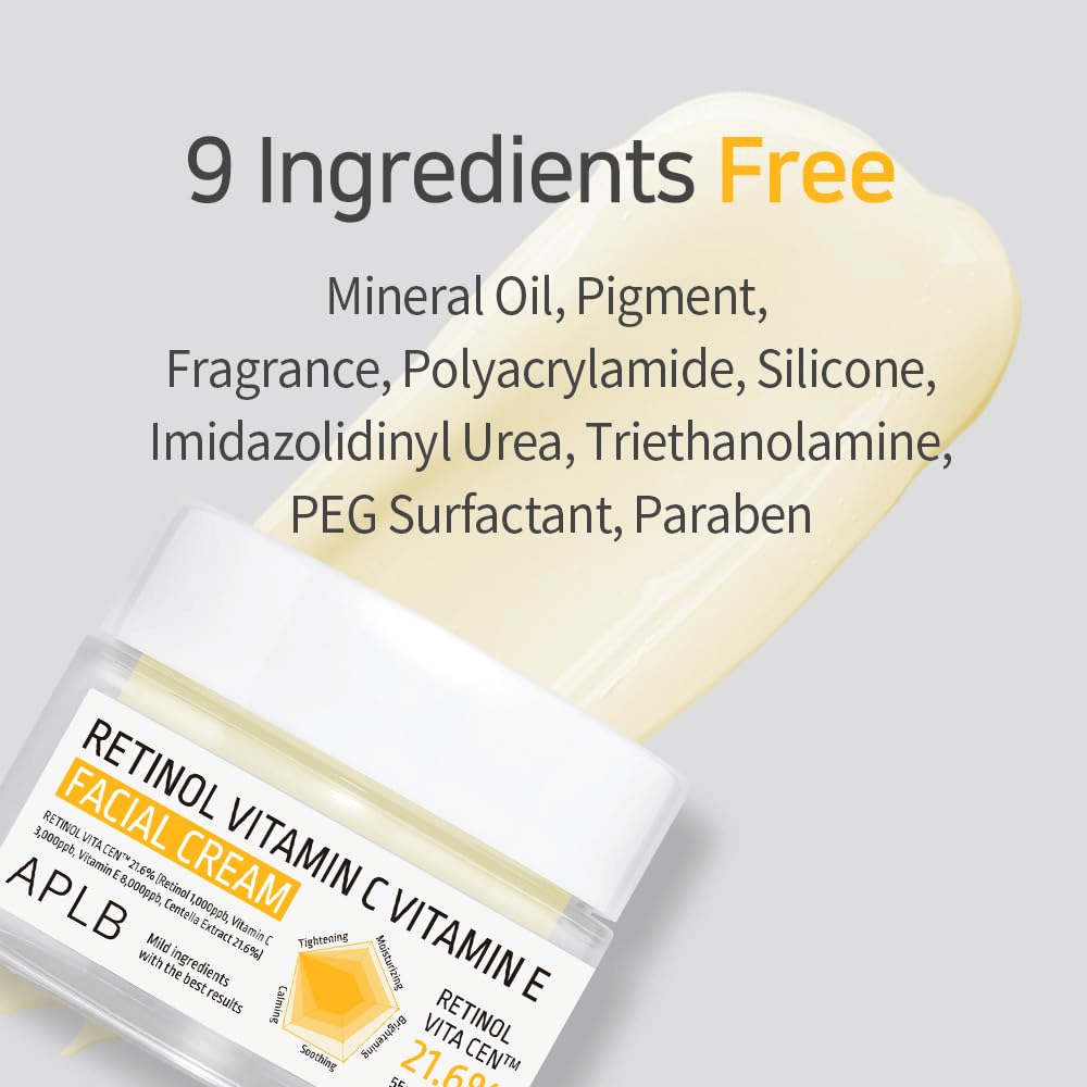 APLB Retinol Vitamin C Vitamin E Facial Cream sem nove ingredientes selecionados