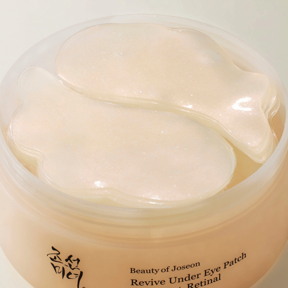 Imagem geral de Beauty of Joseon Revive Under Eye Patch em frasco com vários gel patches, cuidado coreano para os olhos para secura, linhas finas e pele cansada ao redor dos olhos.