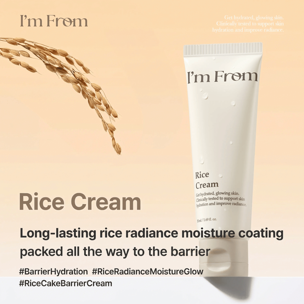 I'm From Rice Cream enriquecida com arroz de Yeoju que hidrata, suaviza e dá à pele uma luminosidade natural