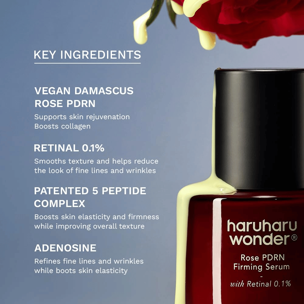 Haruharu Wonder Rose PDRN Firming Serum com Rose PDRN vegano, retinal 0,1 %, peptídeos e adenosina