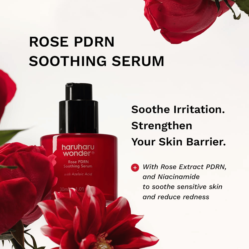 Haruharu Wonder Rose PDRN Soothing Serum com PDRN, ácido azelaico e niacinamida para vermelhidão e barreira cutânea