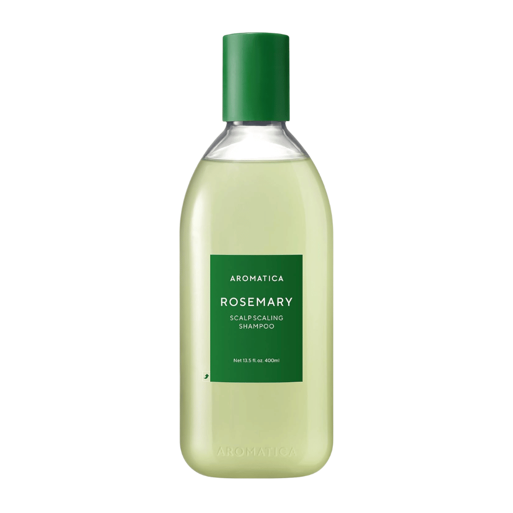 AROMATICA Rosemary Scalp Scaling Shampoo 400 ml – champô vegano com alecrim e ácido salicílico que limpa o couro cabeludo, remove acumulações e fortalece o cabelo.