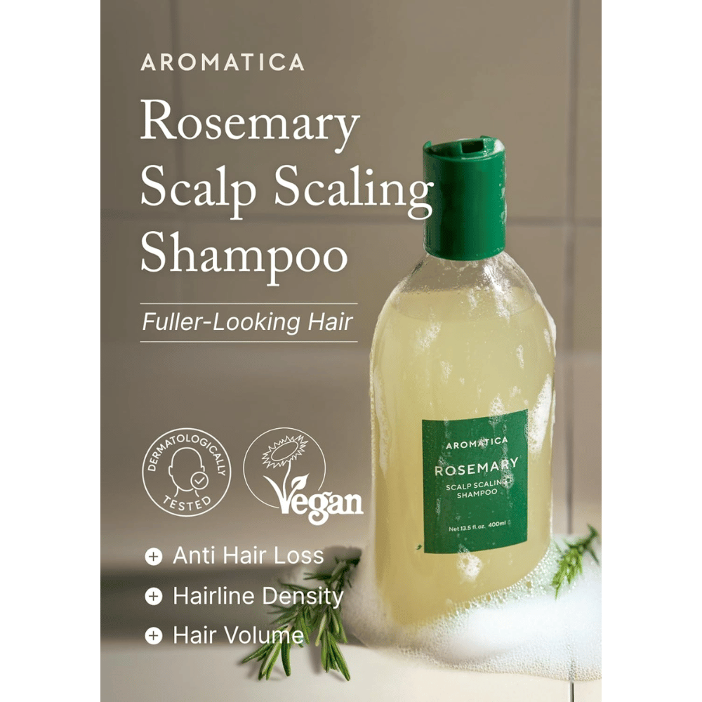 AROMATICA Rosemary Scalp Scaling Shampoo para limpeza e esfoliação do couro cabeludo que contribui para a redução da queda de cabelo, aumento do volume capilar e um couro cabeludo saudável.